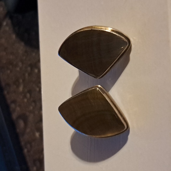 Sajen Mother of Pearl Earrings Clip-On Style 925 Sterling Silver/Brown Women's - Picture 3 of 4